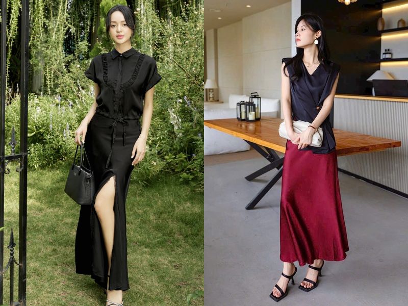 mix chân váy lụa