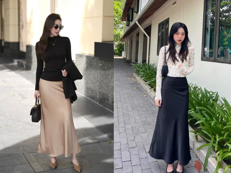 mix chân váy lụa