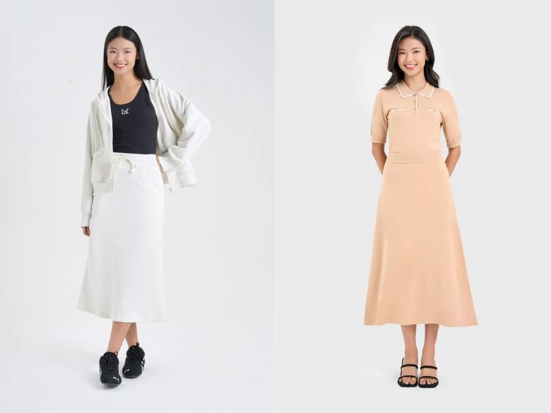 chân váy suông dài kết hợp với áo gì