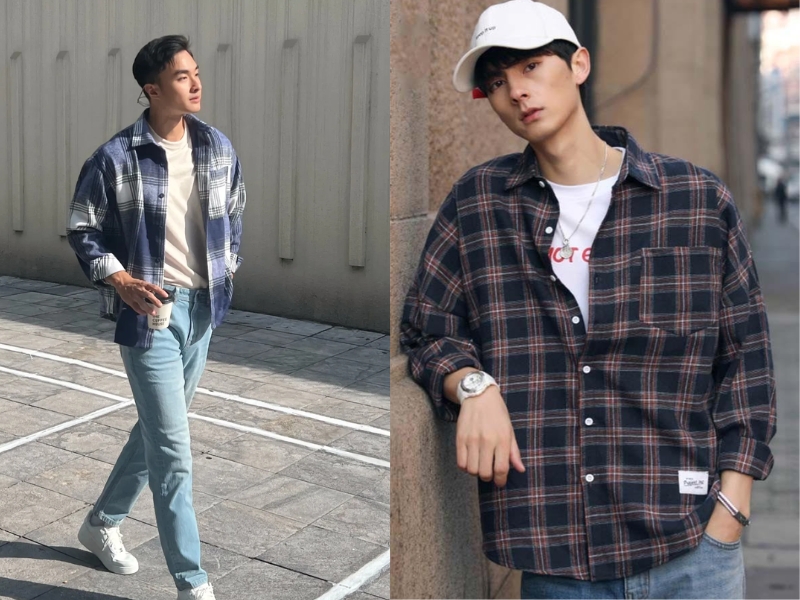 phối đồ flannel nữ