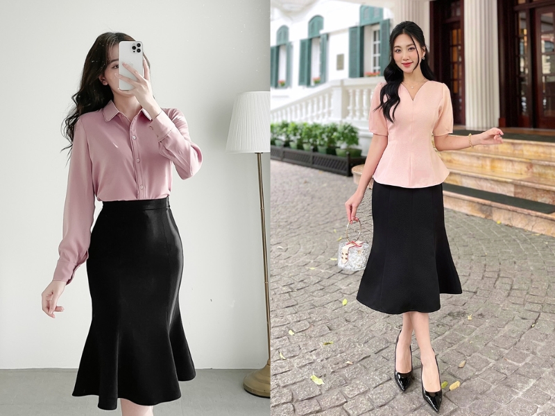 phối đồ với chân váy đuôi cá dài