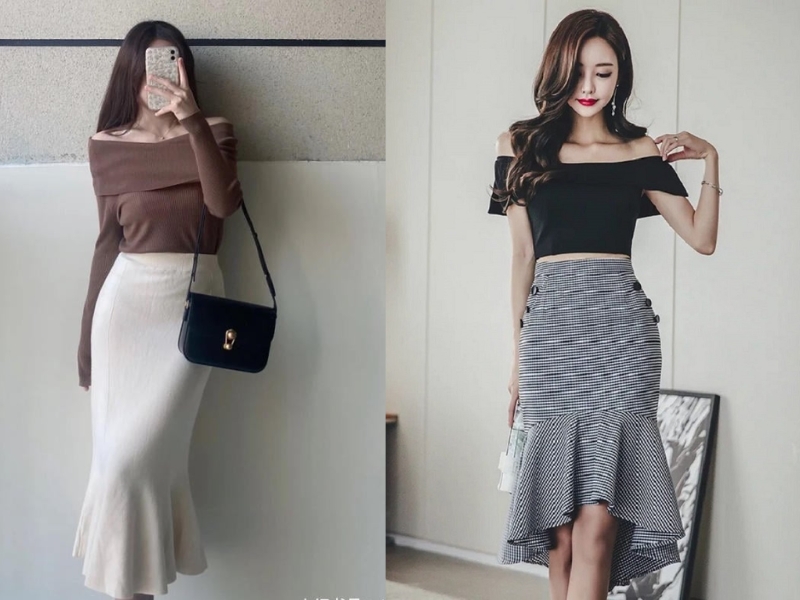 mix áo len trễ vai