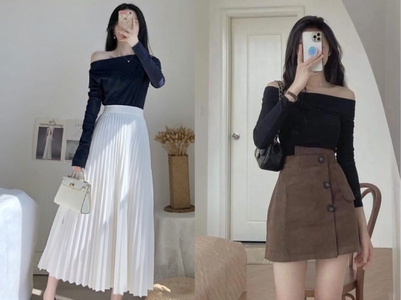 mix áo len trễ vai