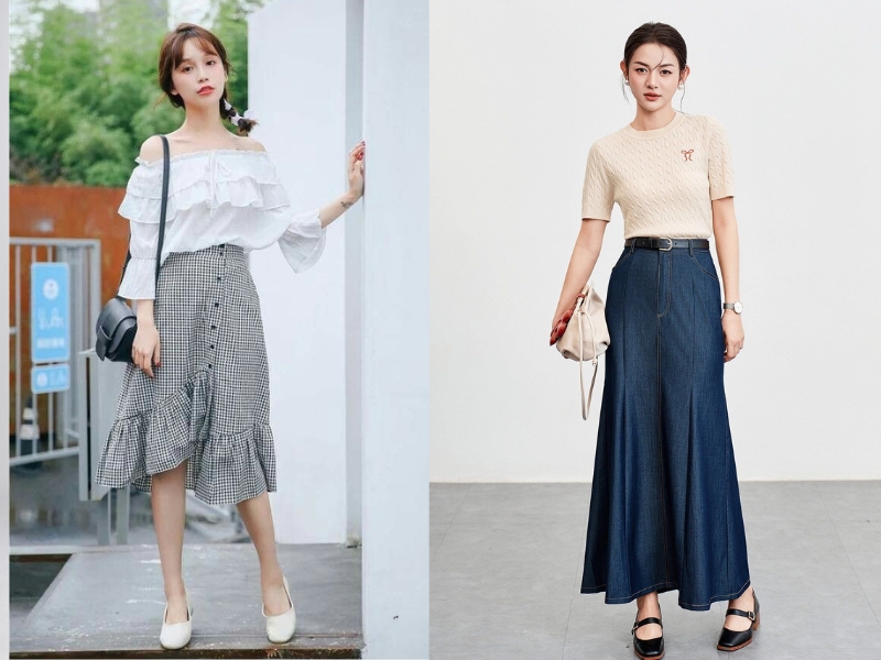 phối đồ với chân váy đuôi cá dài