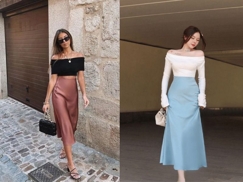 phối đồ với chân váy lụa