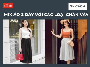 mix áo hai dây với chân váy