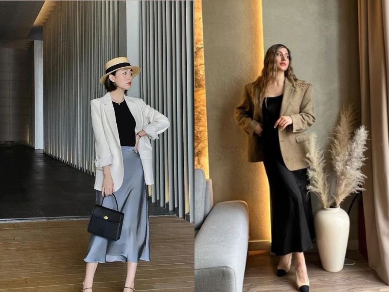 phối đồ với chân váy lụa