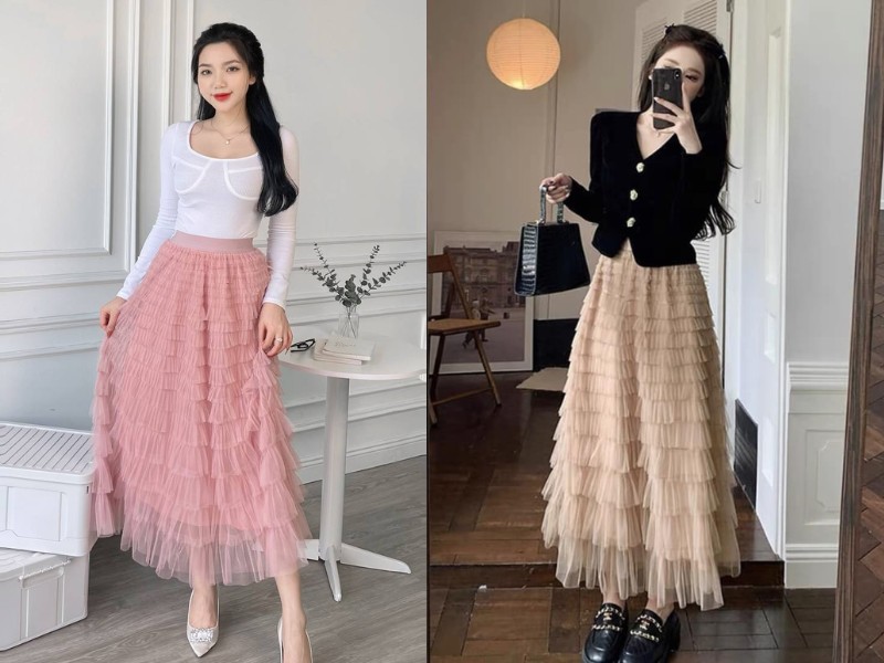 cách phối áo với chân váy tầng dài chân váy tầng dài phối áo gì