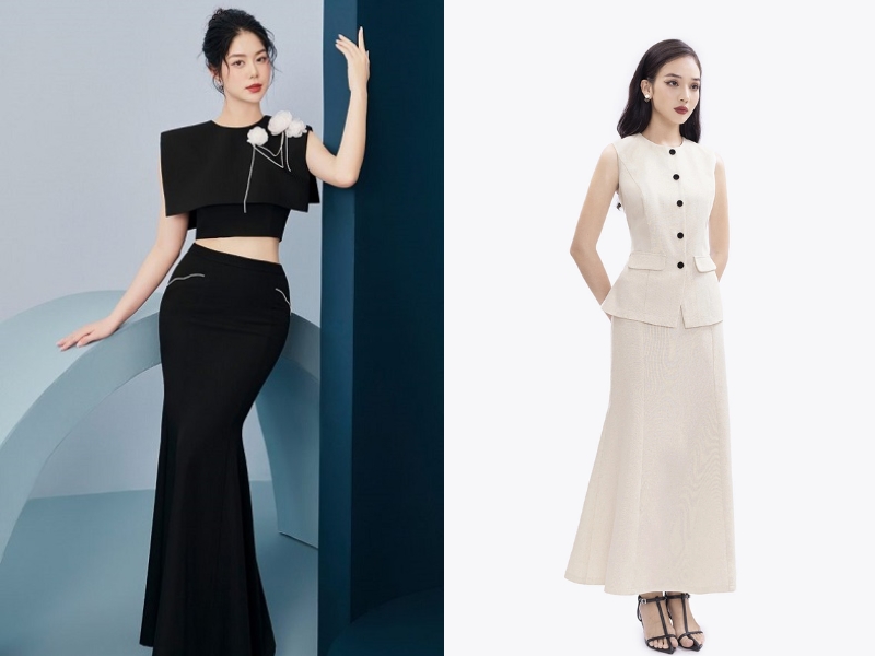 chân váy đuôi cá kết hợp áo gì