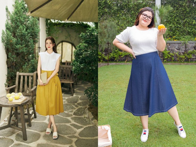 chân váy suông dài mặc với áo gì