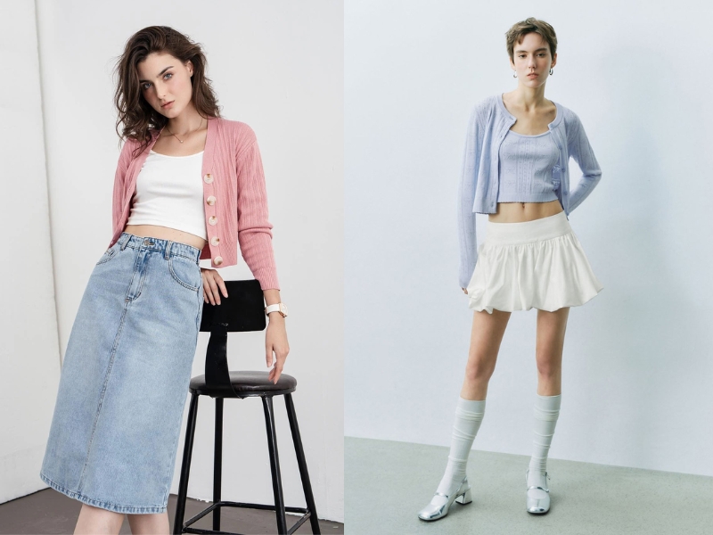 phối đồ với áo len cardigan ngắn phối đồ với áo len cardigan ngắn