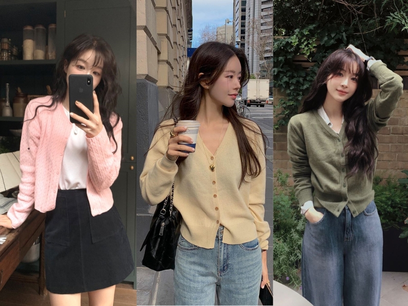 phối đồ với áo len cardigan ngắn phối đồ với áo len cardigan ngắn