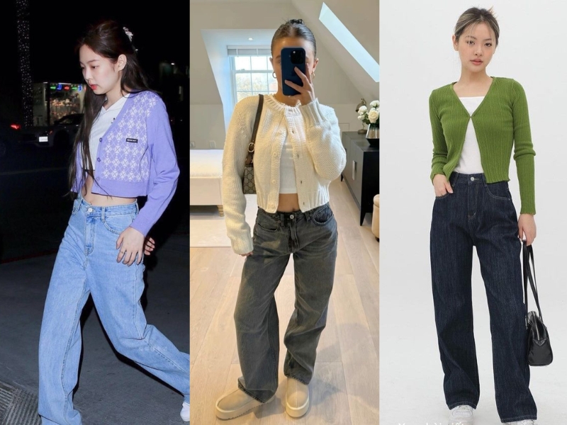 phối đồ với áo len cardigan ngắn phối đồ với áo len cardigan ngắn