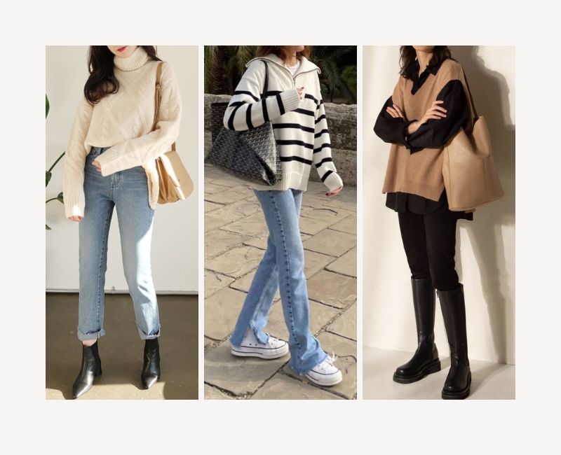 phối đồ với áo len dáng rộng