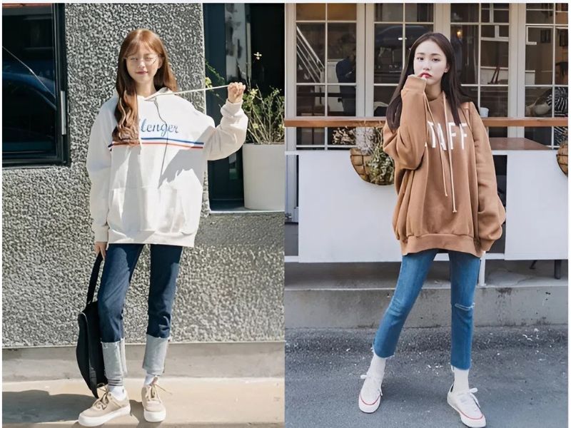 phối áo hoodie cho người lùn
