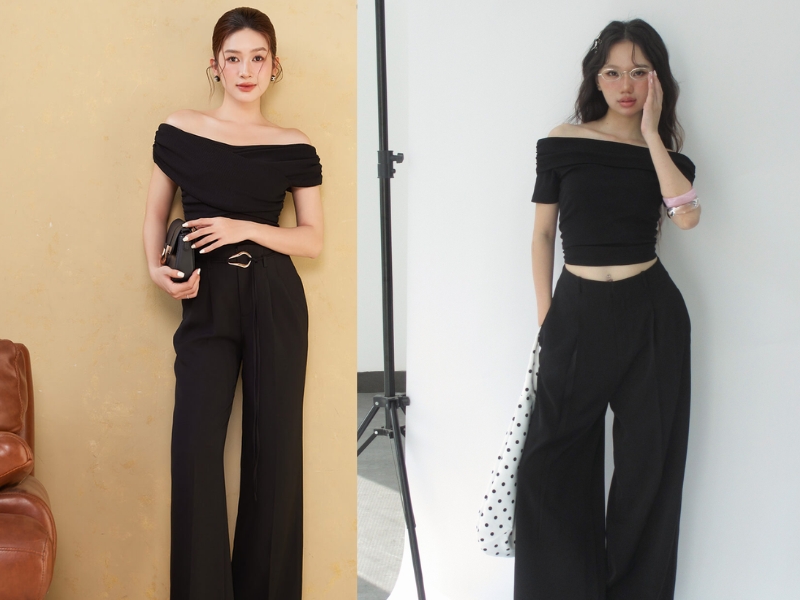 mix áo len trễ vai