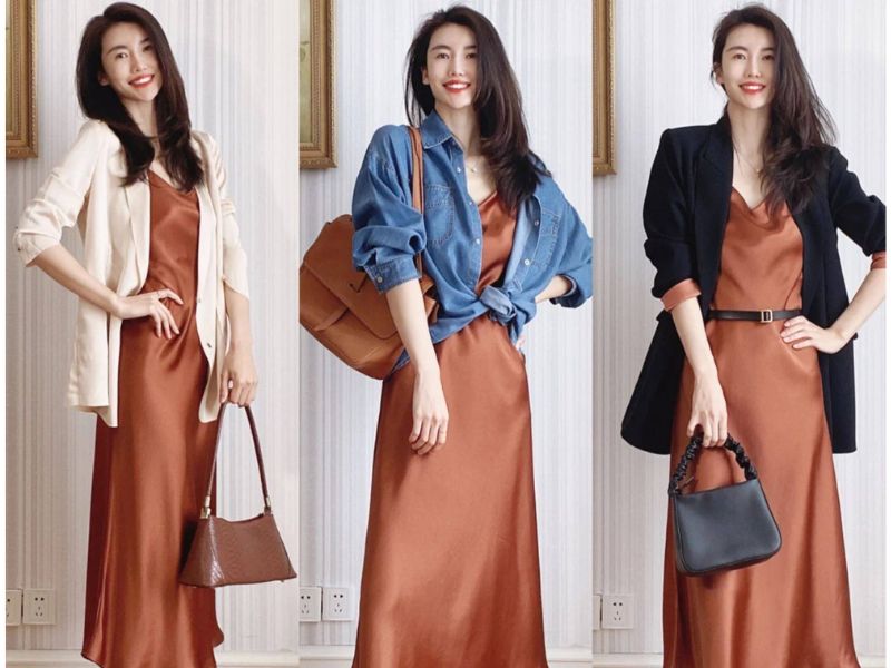 cách phối đồ với chân váy lụa dài