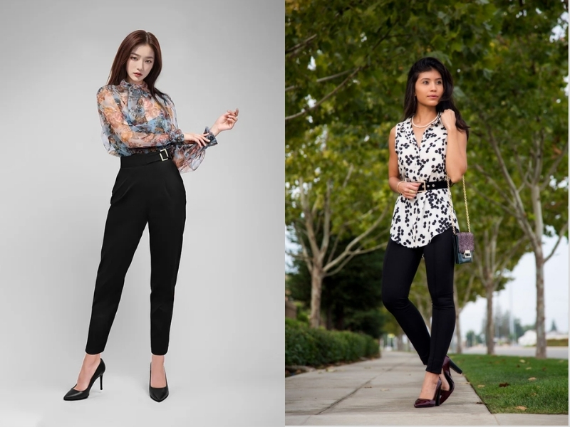 quần legging phối áo sơ mi