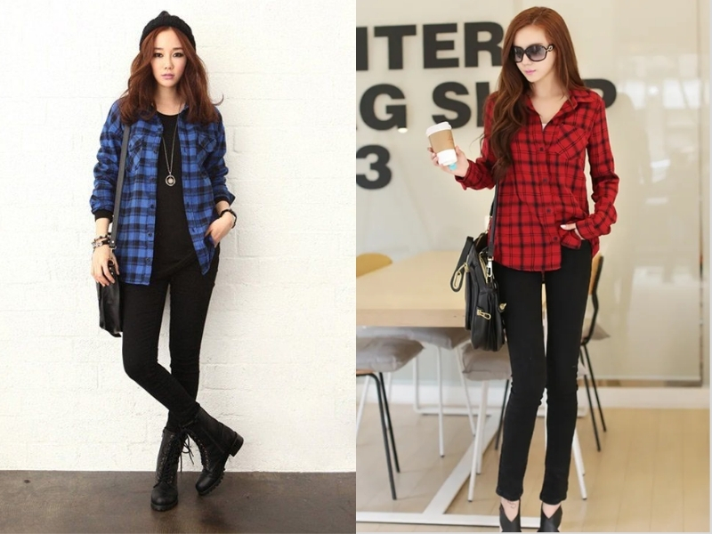 quần legging phối áo sơ mi