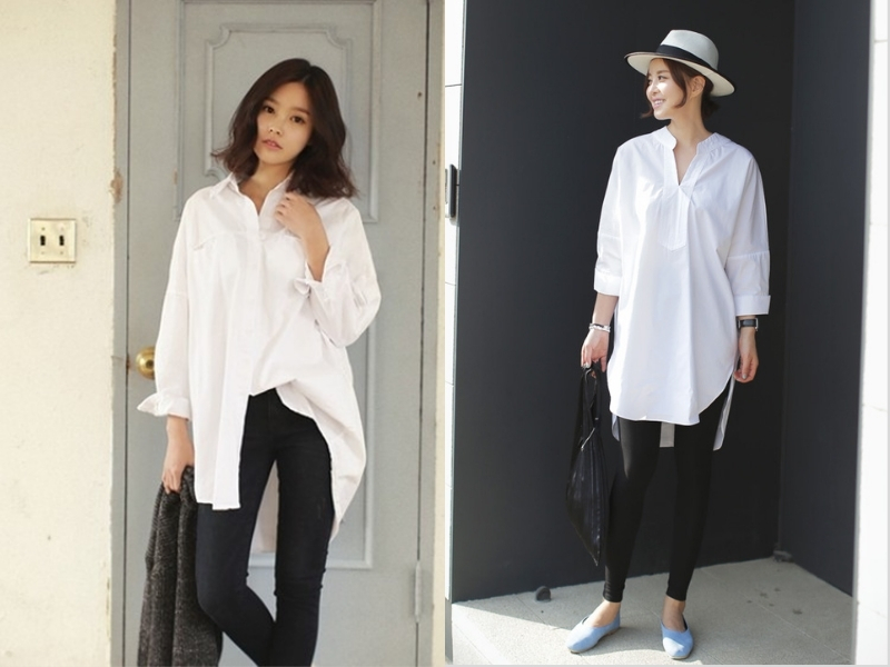 quần legging phối áo sơ mi