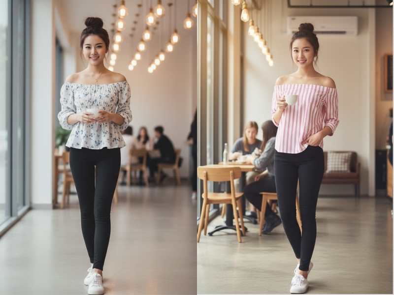 quần legging kết hợp với áo sơ mi
