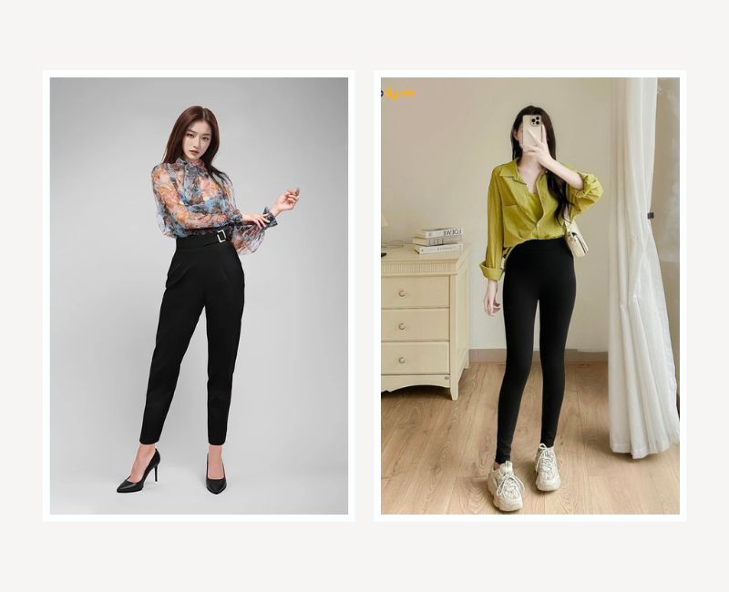 phối sơ mi form ôm với quần legging