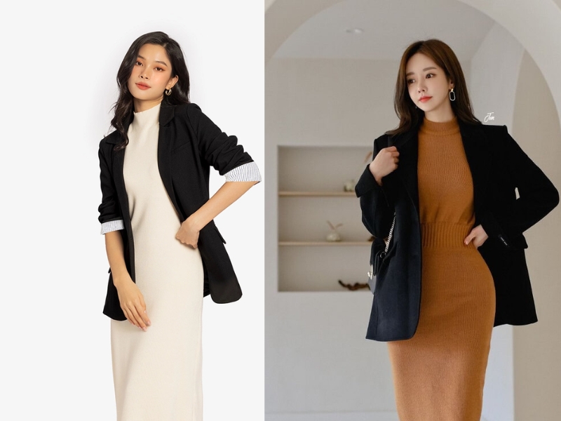 váy len body mặc với áo khoác gì váy len body mặc với áo khoác gì