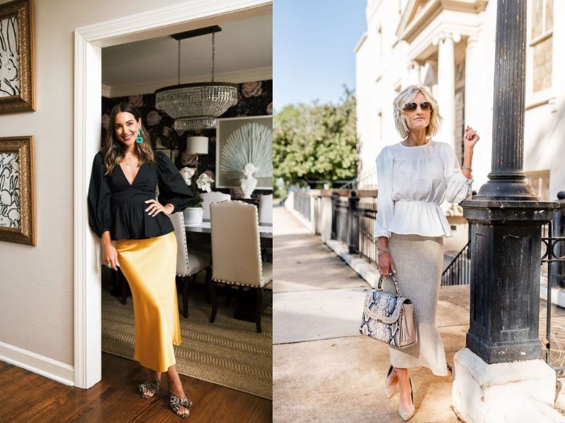 cách phối đồ với chân váy lụa dài