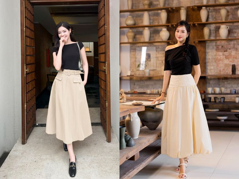 chân váy kem phối áo màu gì