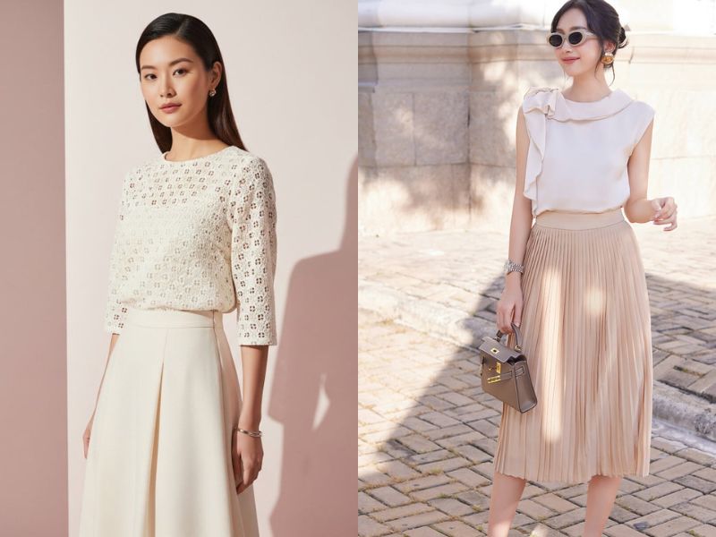 chân váy kem phối áo màu gì