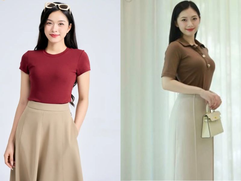 chân váy kem phối áo màu gì