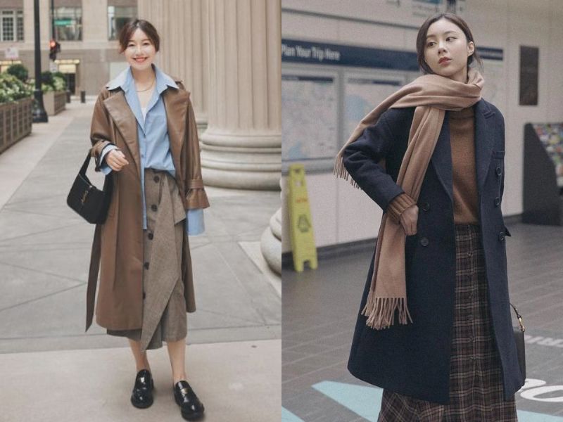 cách phối đồ với chân váy xòe dài mùa đông