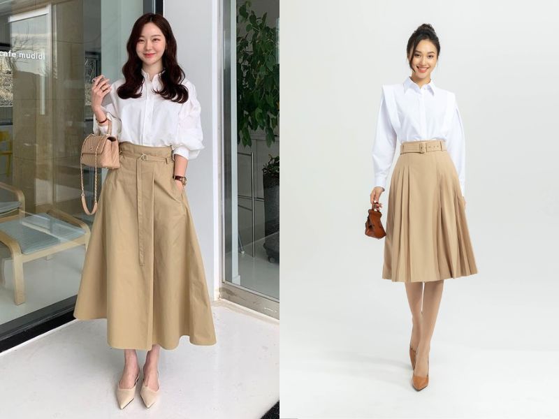 chân váy kem phối áo màu gì