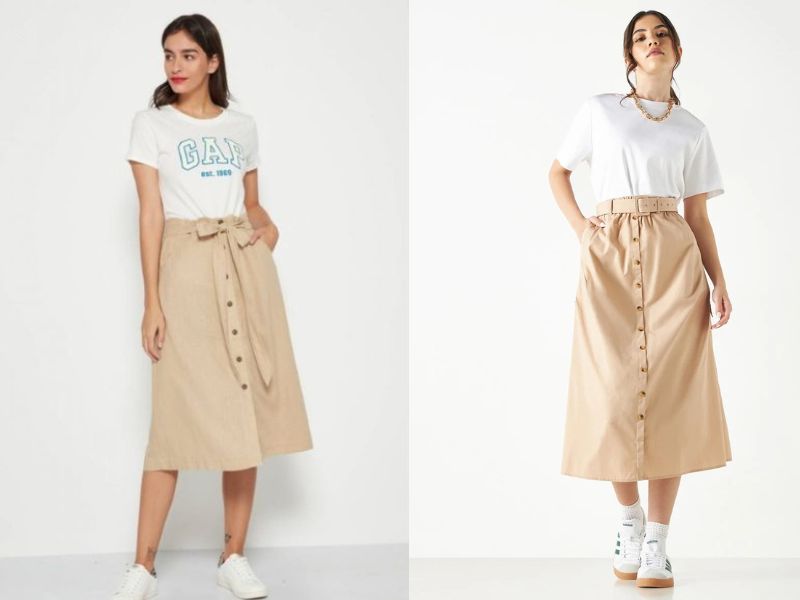 chân váy kem phối áo màu gì