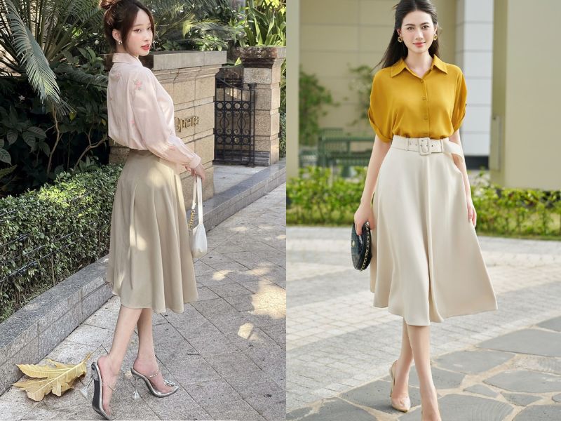 chân váy kem phối áo màu gì