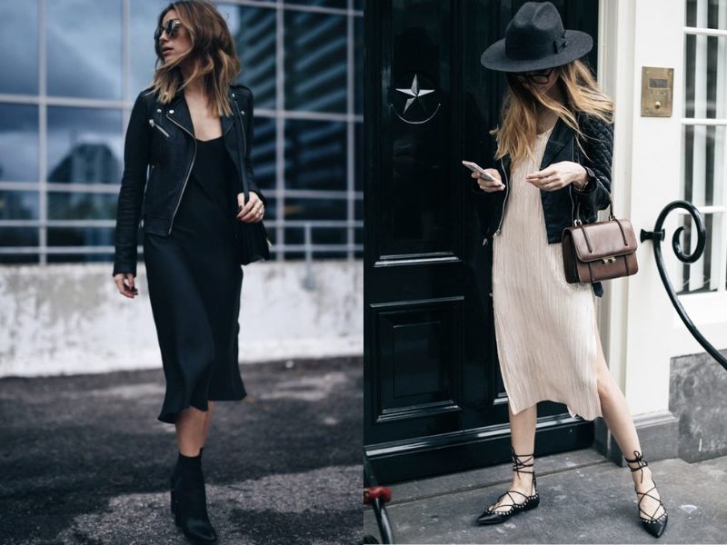 phối đồ với áo khoác da lộn nữ