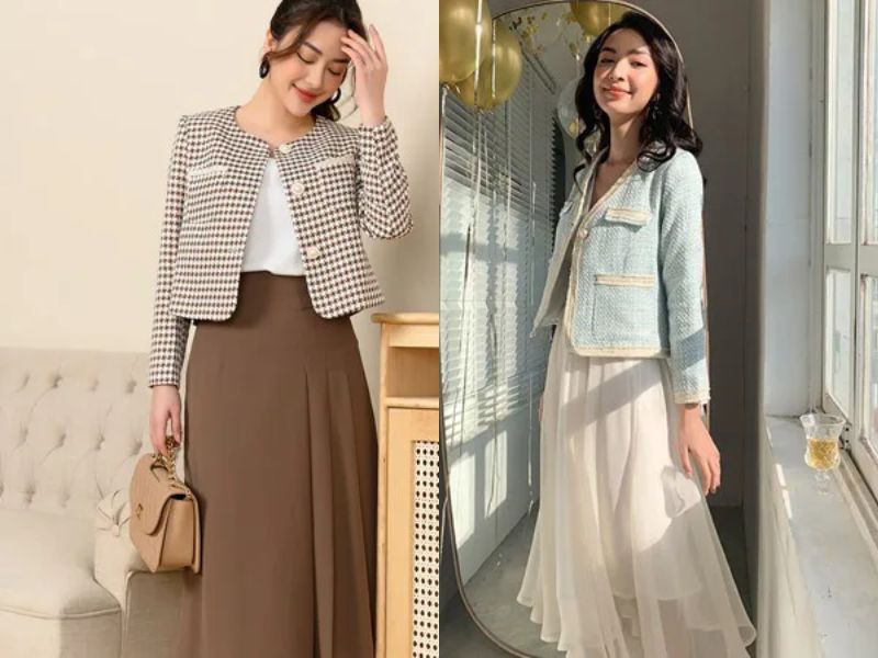 mix chân váy xòe dài mùa đông