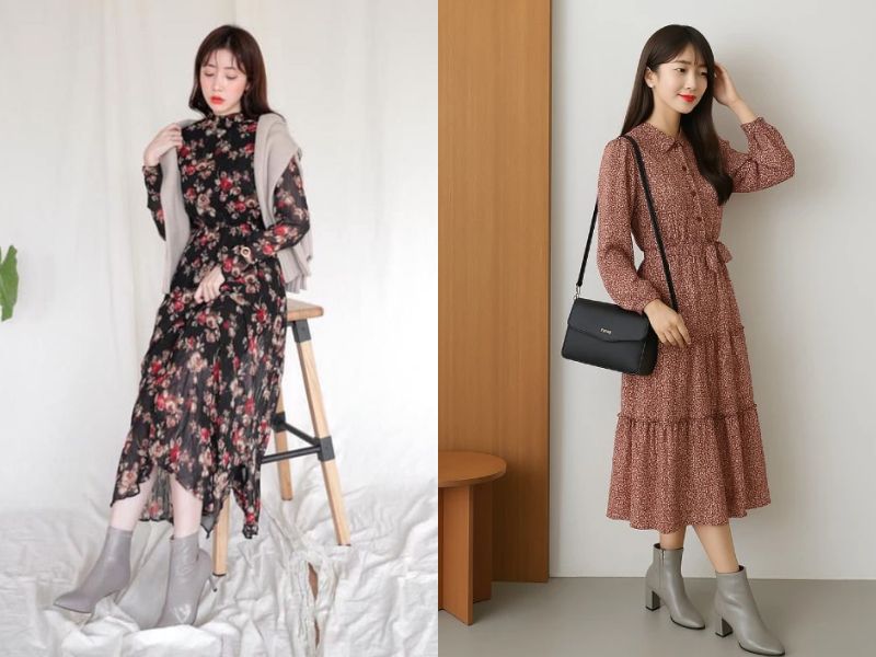 phối váy hoa nhí mùa đông