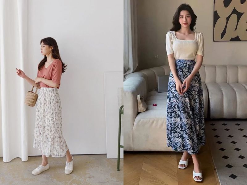 phối váy hoa nhí mùa đông