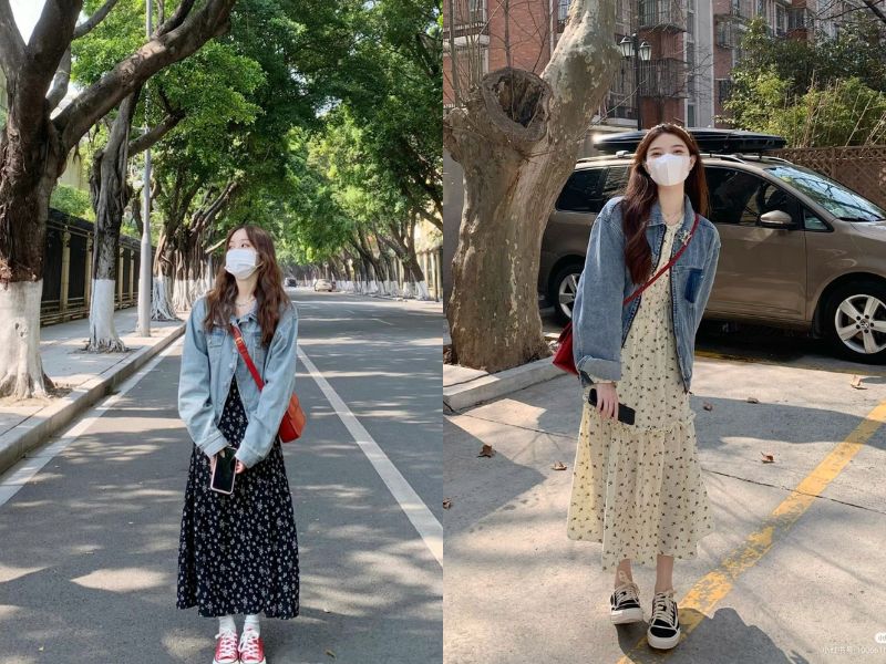 phối váy hoa nhí mùa đông