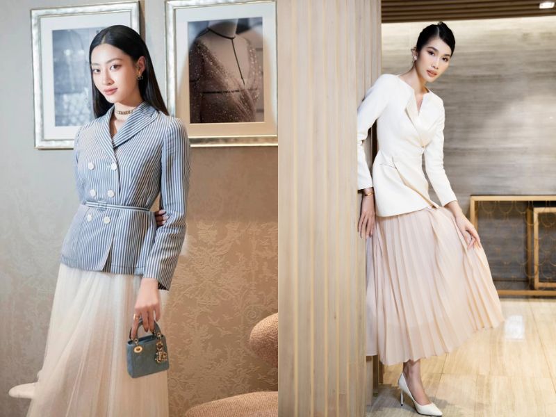 cách phối đồ với chân váy xòe dài mùa đông