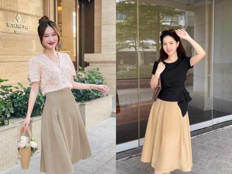 chân váy kem phối áo màu gì