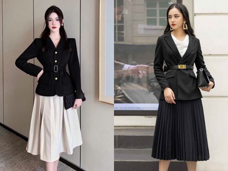 mix chân váy xòe dài mùa đông