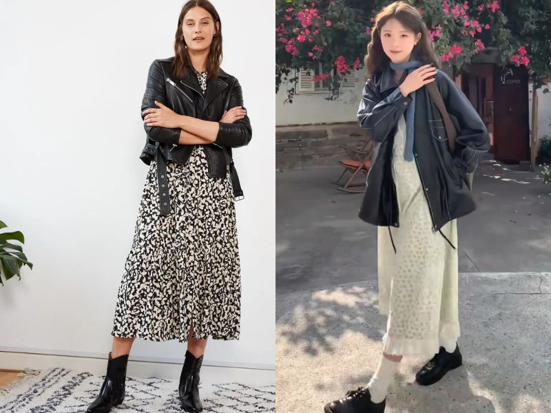 phối váy hoa nhí mùa đông