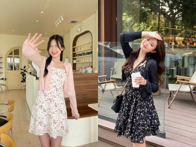 phối váy hoa nhí mùa đông