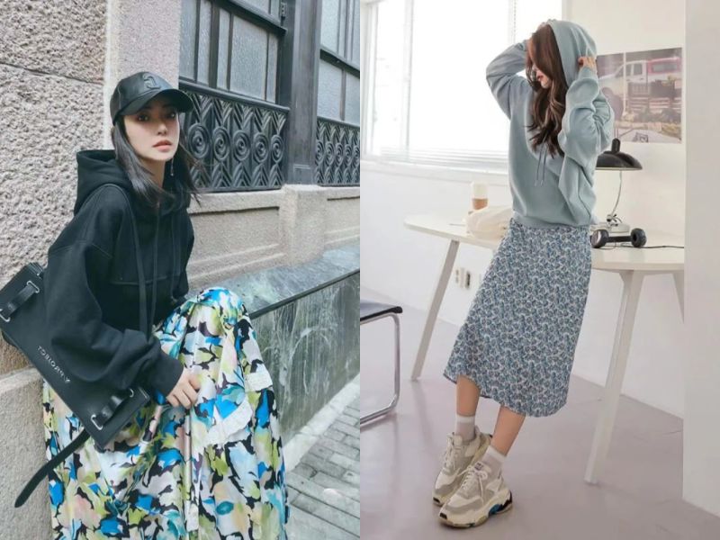 phối váy hoa nhí mùa đông