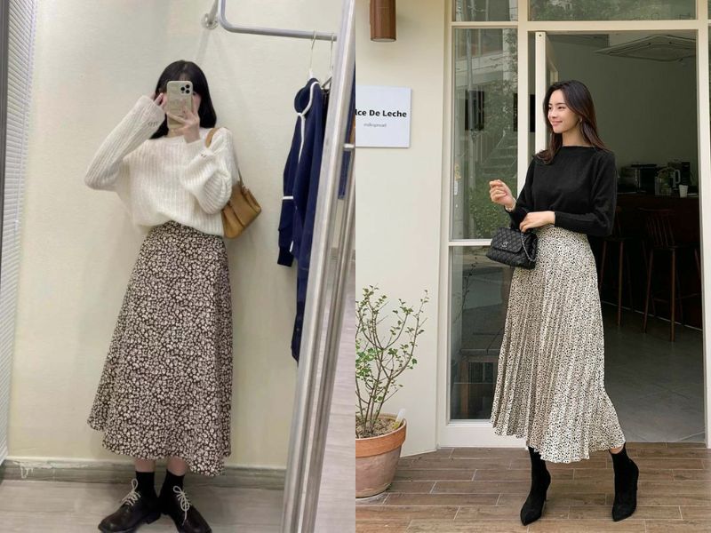 phối váy hoa nhí mùa đông