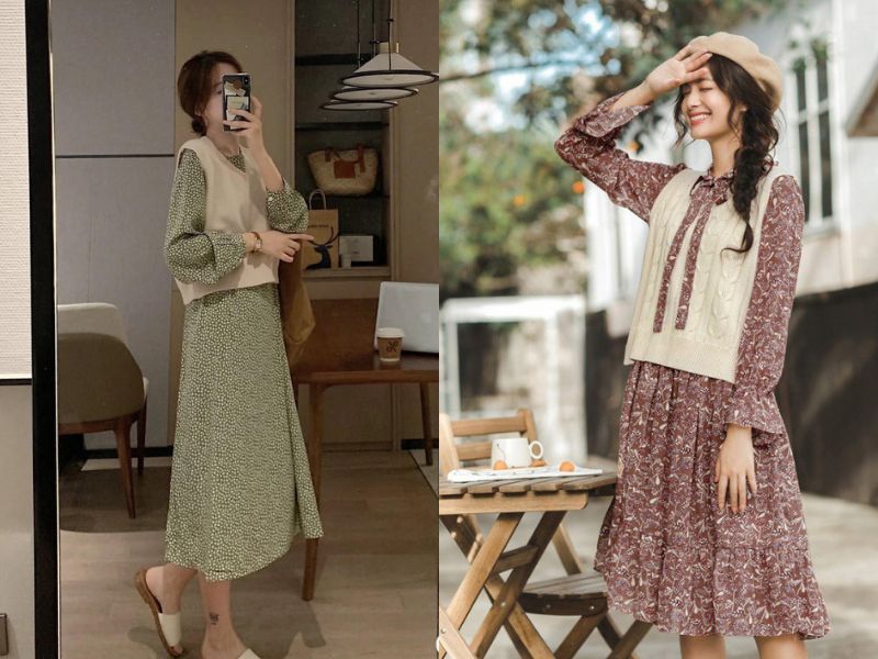 phối váy hoa nhí mùa đông