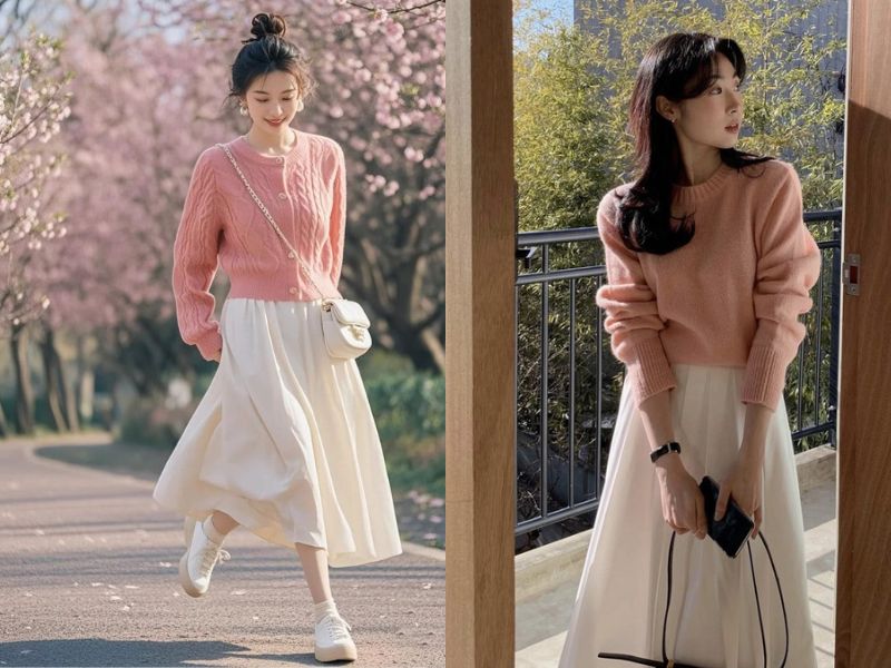 chân váy kem phối áo màu gì