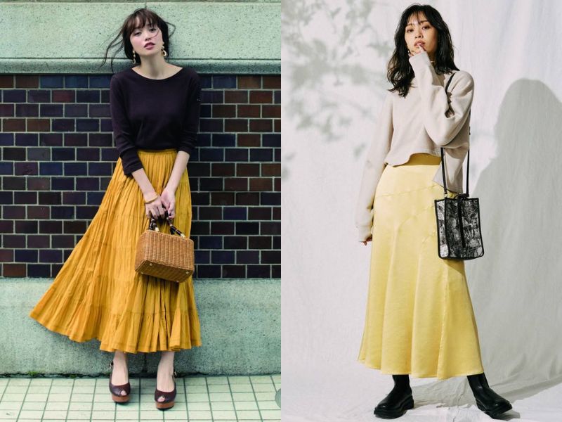 váy màu vàng kết hợp áo màu gì